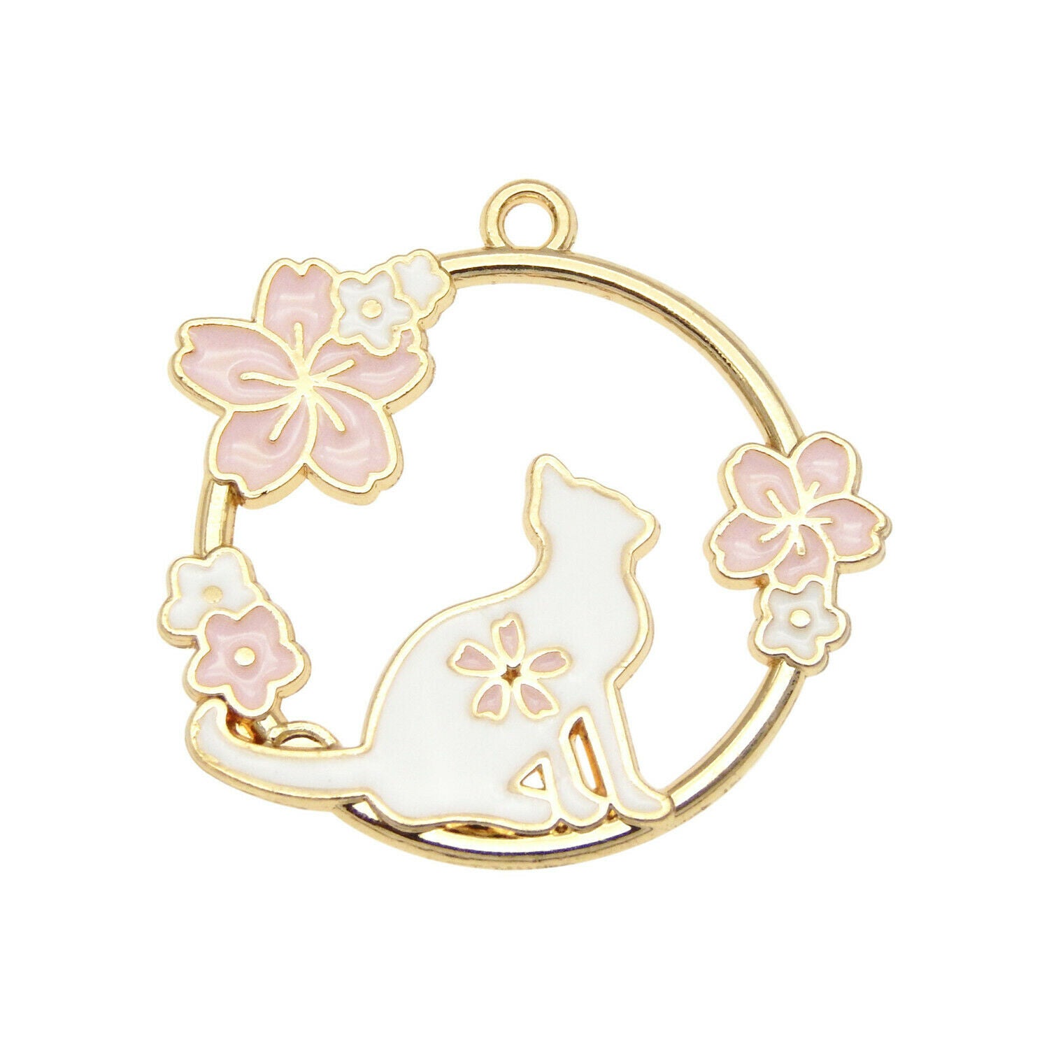12 PCS Circle Flower Enamel Charm Bracelet Cat Hollow Alloy Pendant Jewelry 30mm