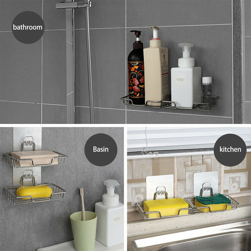 Stainless Steel Soap Dish Holder Basket Wall Mounted Suction Bathroom Tray NEW
