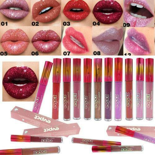 Long Lasting Lip Liquid Matte Metallic Women Glitter Lipstick Lip Gloss Makeup~