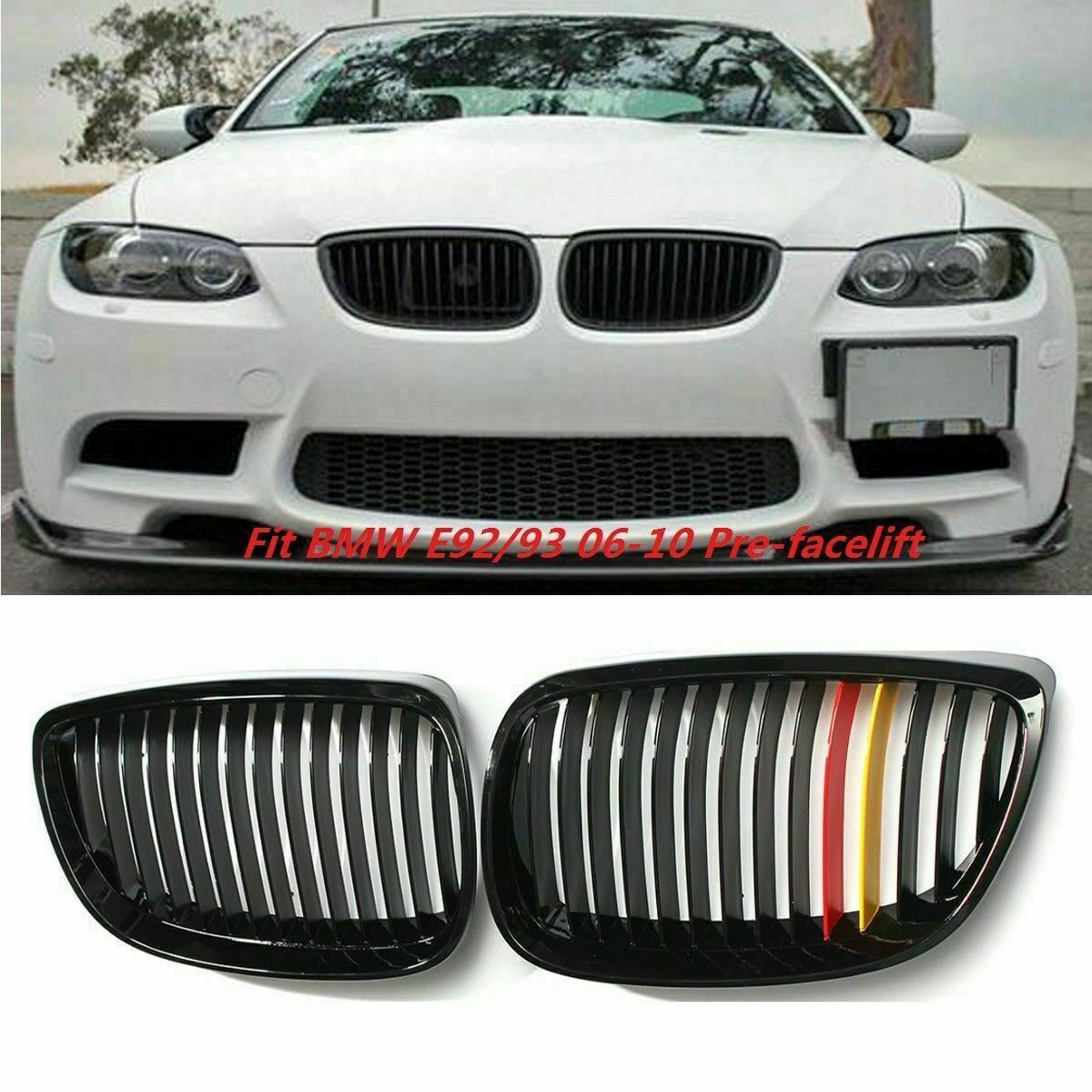 For BMW E90 E92 E93 M3 328i 335i Front Bumper Kidney Grille Grill Glossy Black