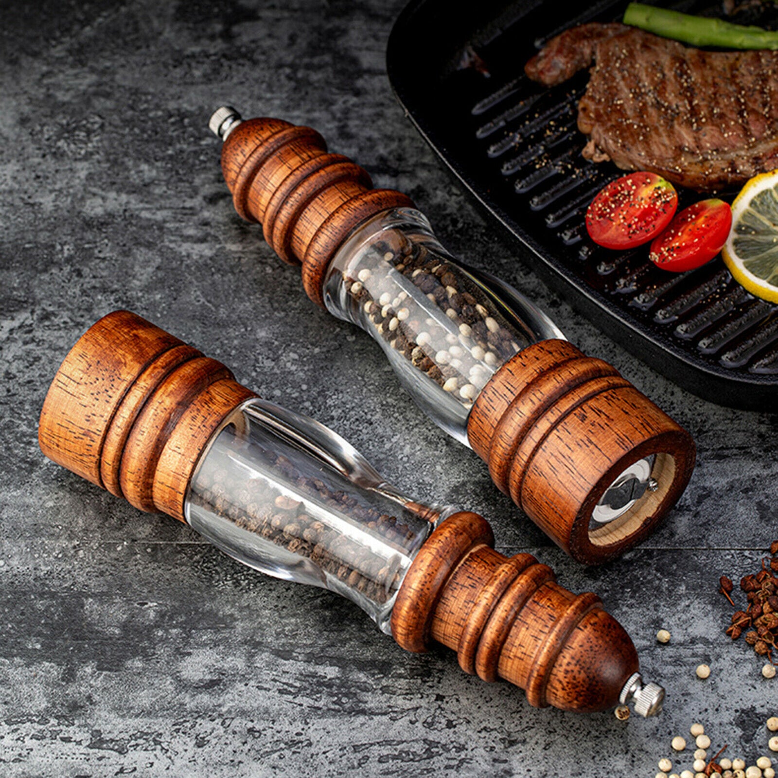 Wooden Salt and Pepper Grinder Refillable Pepper Shaker Chili Sesame Kitchen