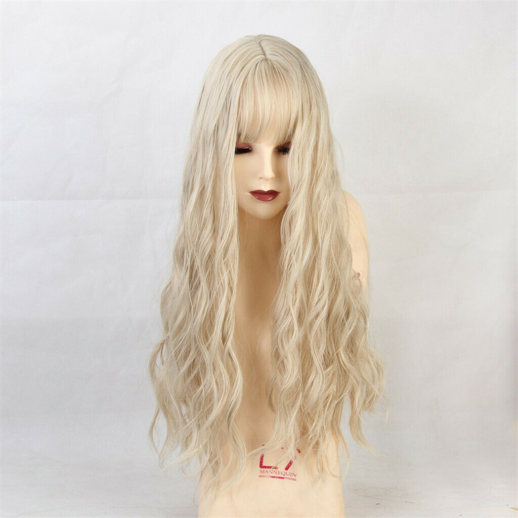 26" Light Yellow Synthetic Long Curly Bangs Hair Wig Ladies Fascinating Wigs