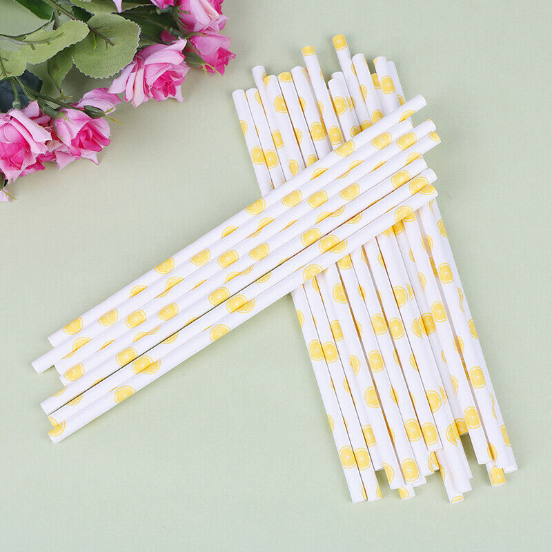 25pcs/lot Yellow Lemon Drinking Paper Straws Christmas Baby Shower Decora.l8