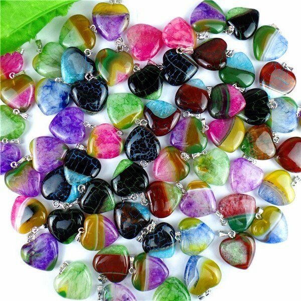 100Pcs 8 Colors Mixed Druzy Geode Agate Love Heart Pendant Bead 20x20x7mm HH6760
