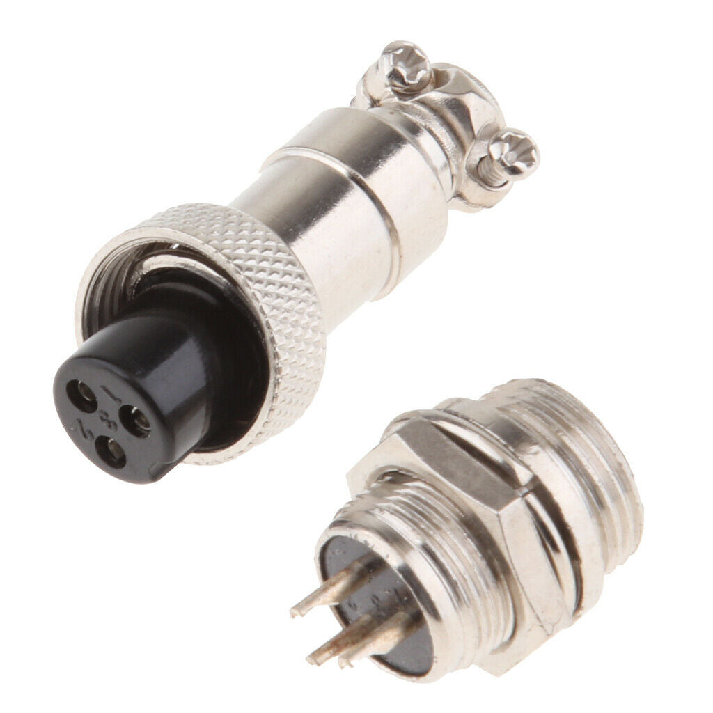 2X GX12 3Pins Aviation Pug Male & Female Panel Metal Connector Socket