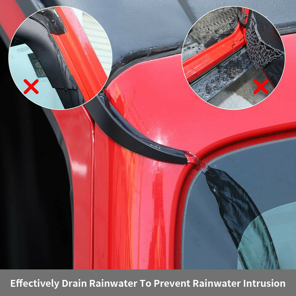 For 07-17 Jeep Wrangler JKU Hard-Top Roof Rainwater Guard Diverters Slot Gutter