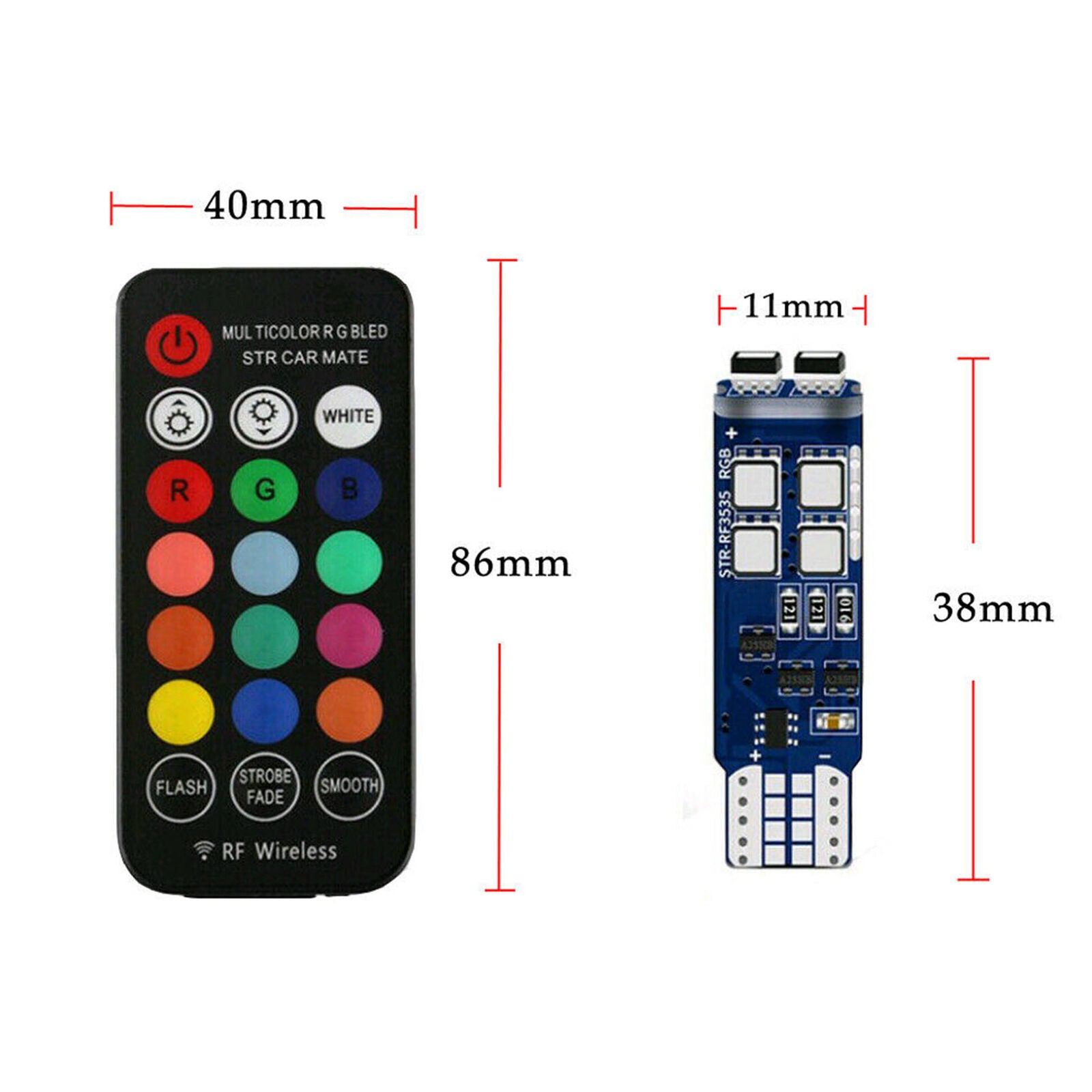Multi Color RGB 194 168 T10 LED Bulbs w/RF Remote Control For Car Parking Lights