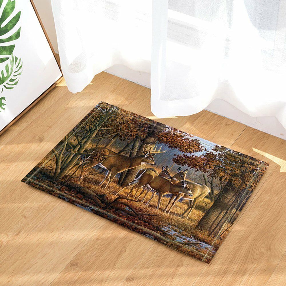 Deer in Fall Forest Floor Rug Carpet Mat Bathroom Home Non-slip Pad Door 40x60cm