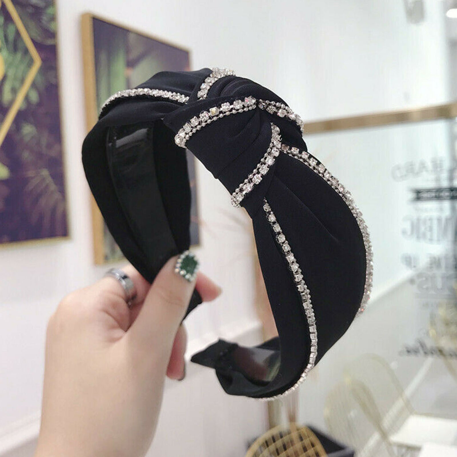 Women's Crystal Tie Headband Hairband Knot Twist Wide Hair Band Hoop Accessories