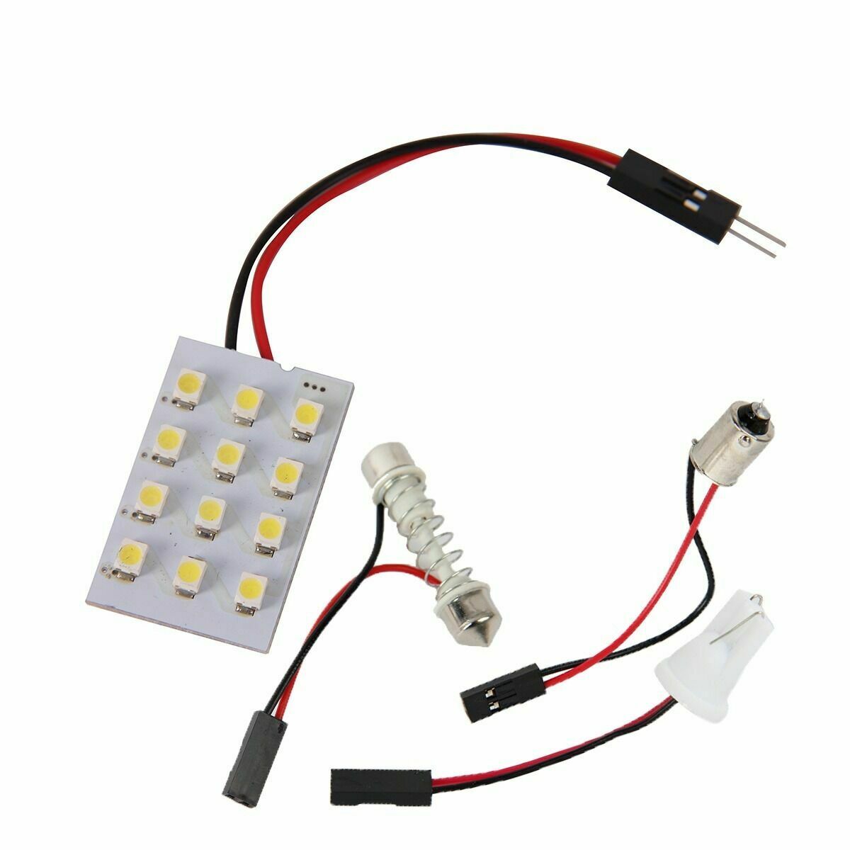 4x White 12 SMD LED Panel Light Lamp BULB + T10 BA9S Dome Festoon Adapter 12V RV