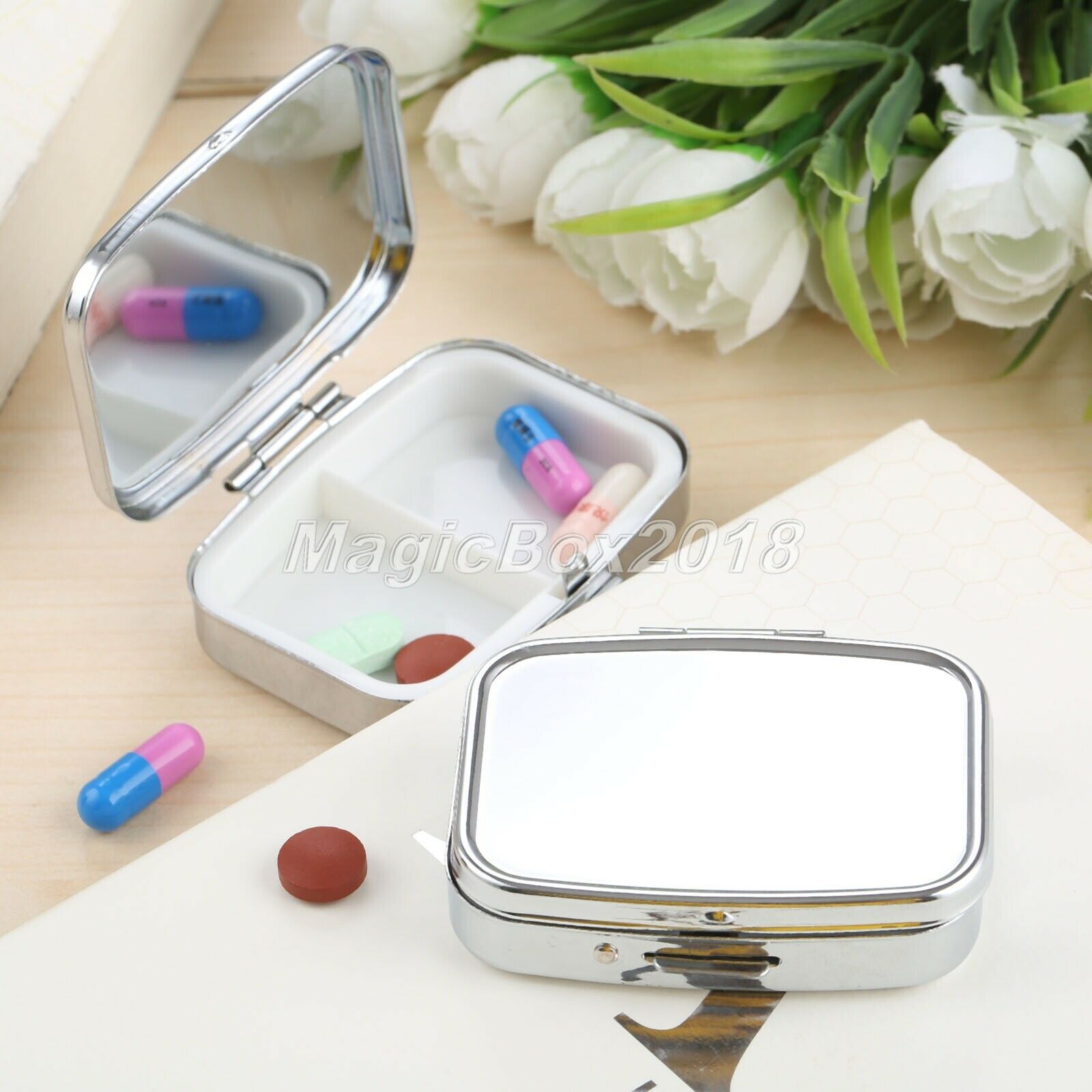 Medicine Organizer Container Jewellery Case Storage Holder Rectangle Pill Box
