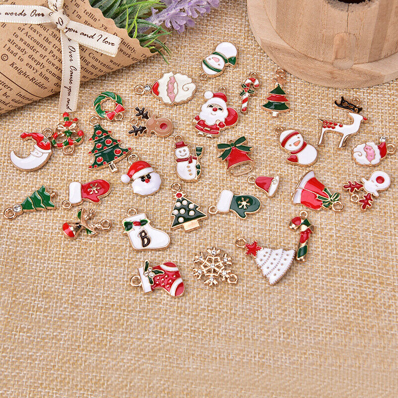 30Pcs/Set Mixed Christmas Style Enamel Charms Pendant DIY JewelryFindingCra C TL