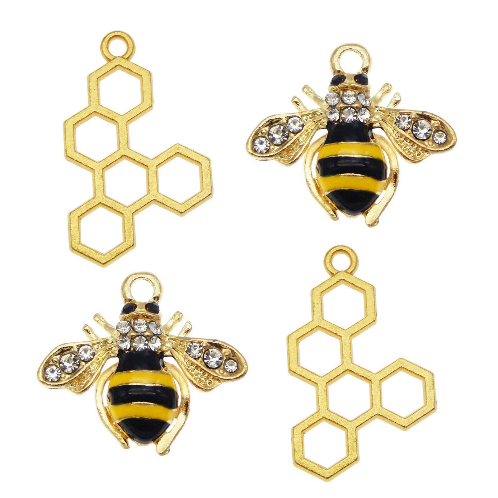 12pc Colorful Enamel Crystal Bees and Honeycomb Charms Pendant Jewelry Making