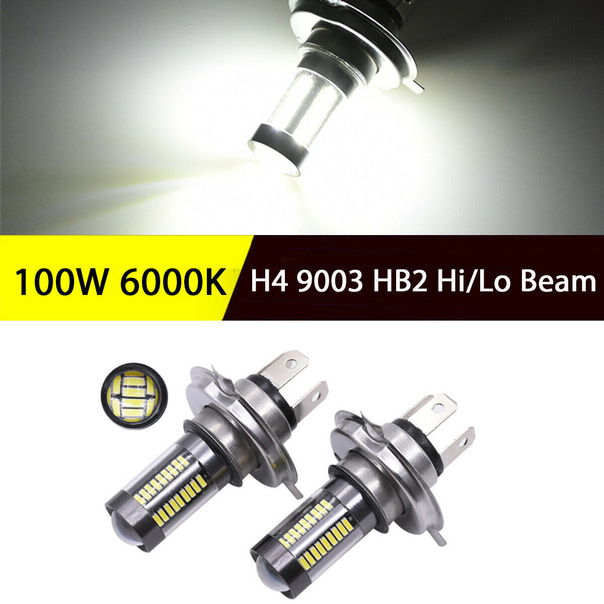 100W White H4 9003 HB2 66-LED High Power Hi/Lo Beam Headlight DRL Motorcycle Car