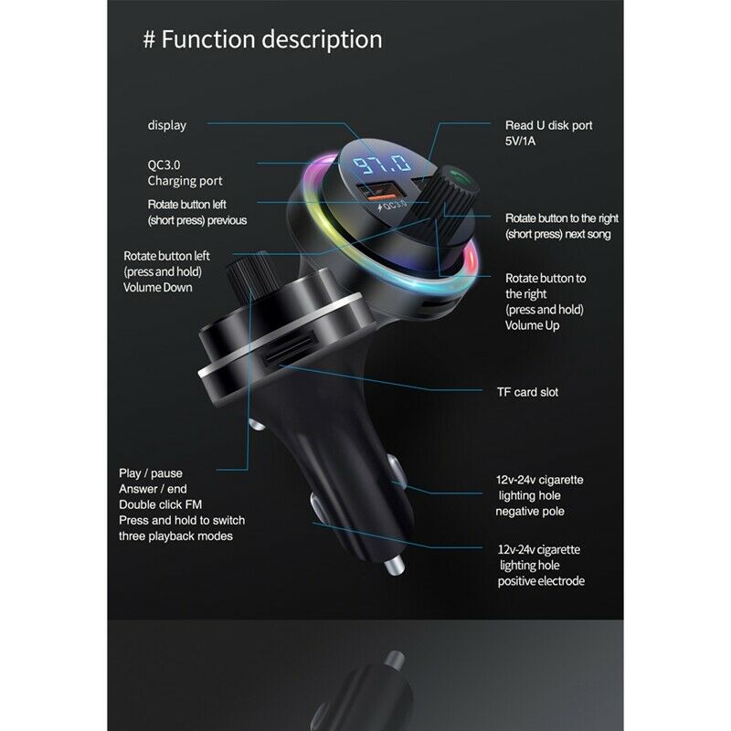 Bluetooth 5.1 FM Transmitter Car Kit MP3 Modulator Player Wireless Handsfree AL1