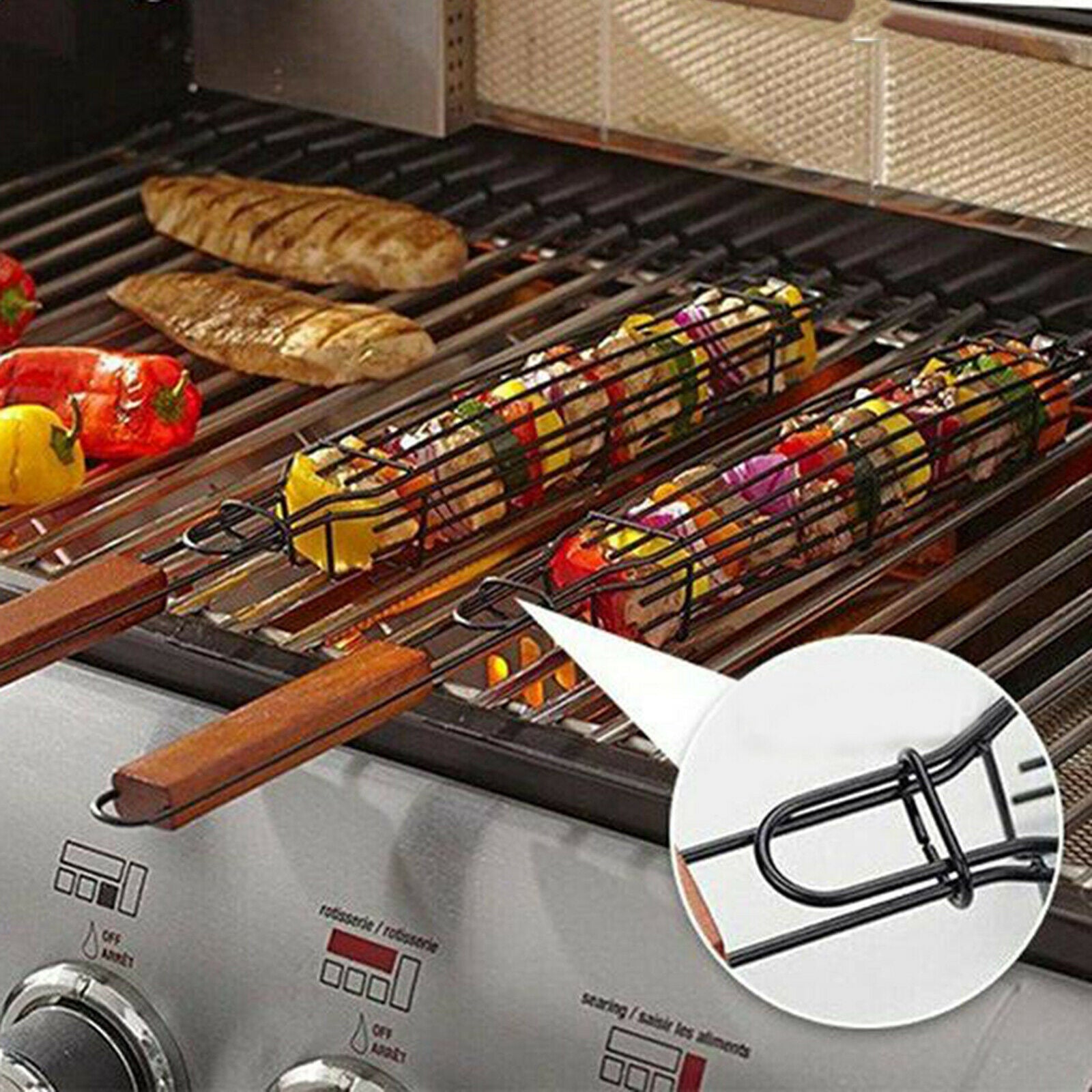 Kabob Grilling Basket Heavy-gauge Steel for Grilling Veggies Fruit Chicken