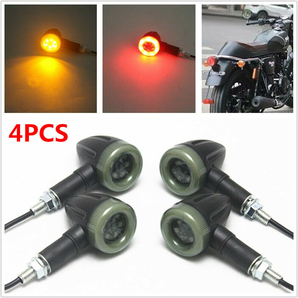 4 PCS Motorcycle Bikes Universal LED Turn Signal Light Retrofit Retro Lamp Red