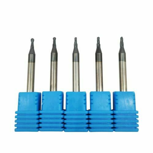 5PCS 1 X 50mm 2Flute 1mm shank  Ball nose carbide End Mill Cutter CNC HRC45°