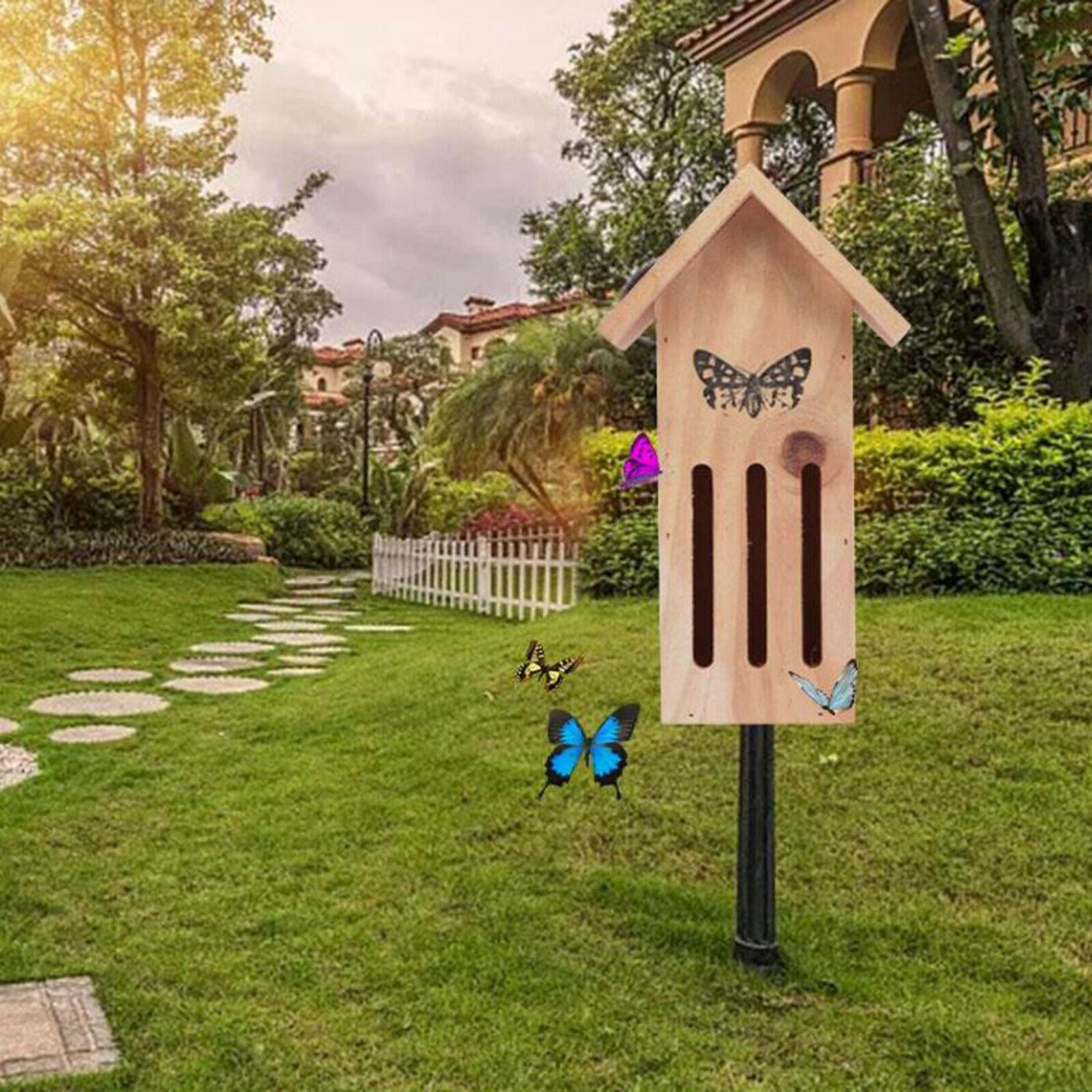 Safe Natural Wooden Butterfly House Garden Shelter for Bugs Solitary Decor