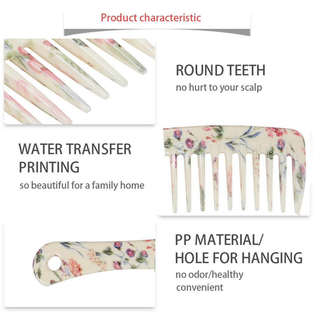 3Pcs/Set Detangling Hair Comb Shower Shampoo Rake Comb w/ Flower Prints