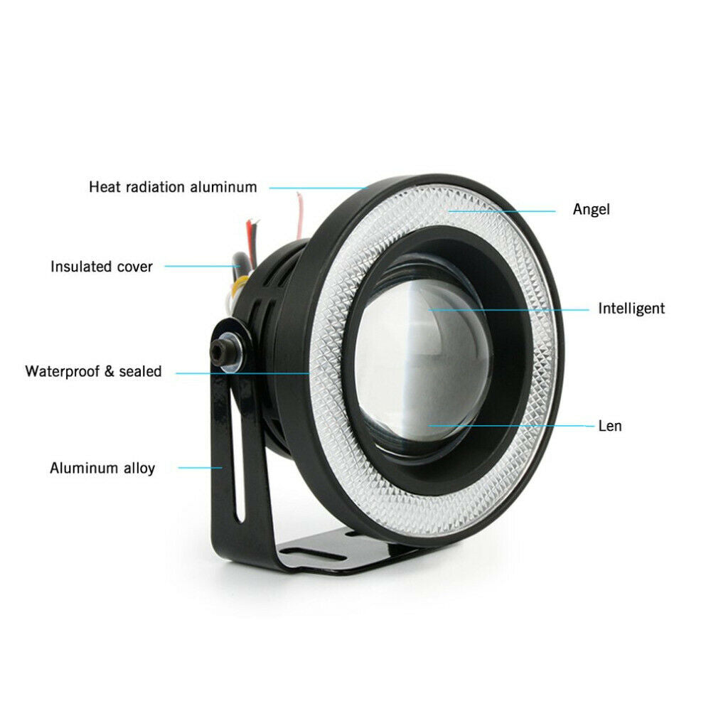 2Pcs 3.5'' COB LED Car Fog Driving Light Projector White Angel Eye Ring LED Bulb