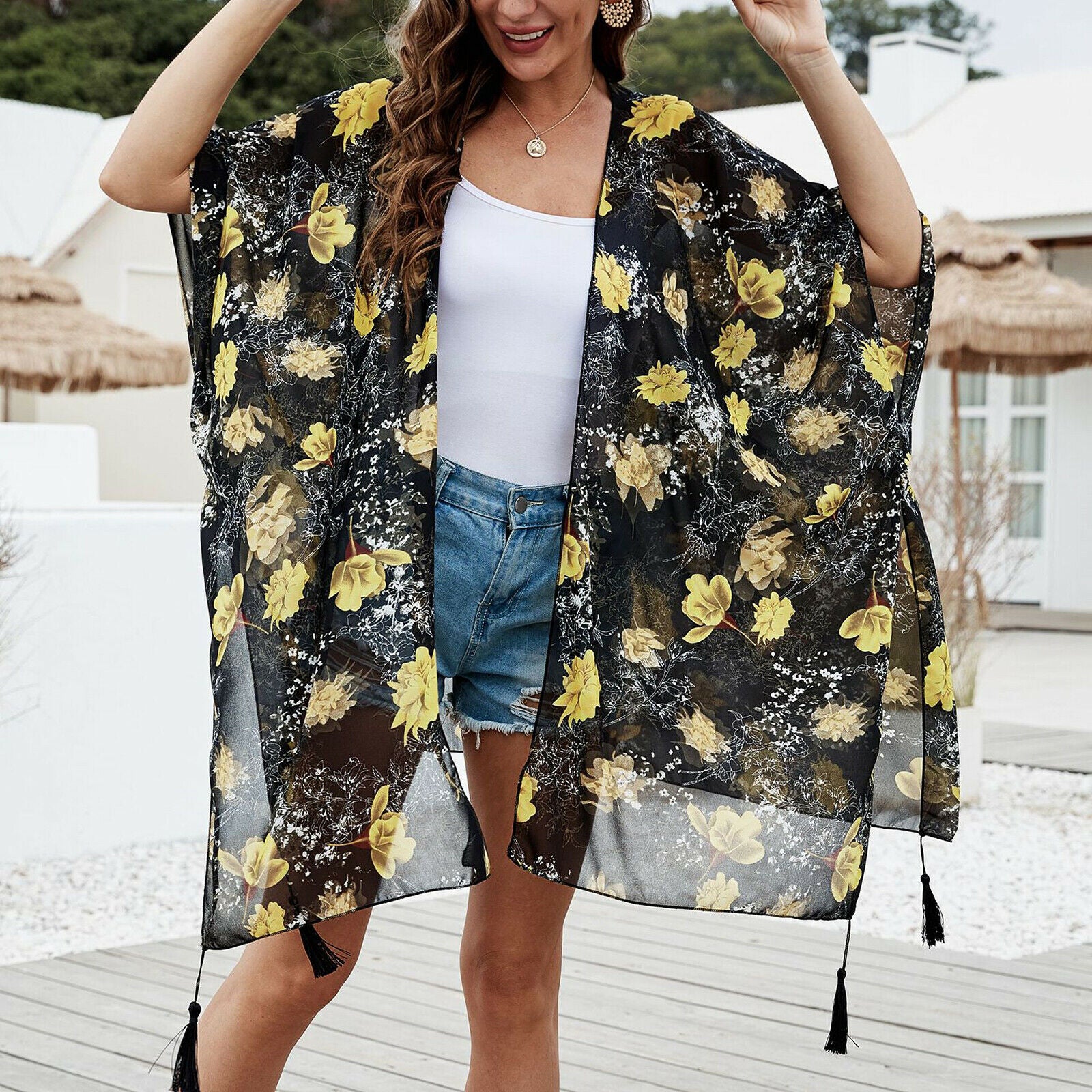 Women Cover Up Beach Robe Kimono Cardigan Poncho Summer Swimsuit Chiffon Top