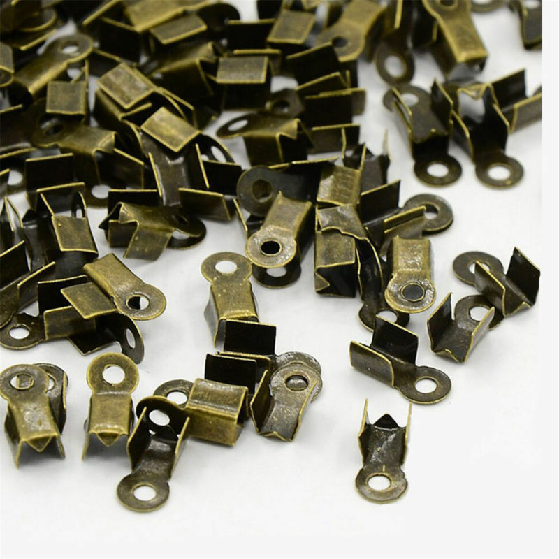 300X Folding Crimps Clamp Clip Connector Ends Cords For Leather Jewellery Craft