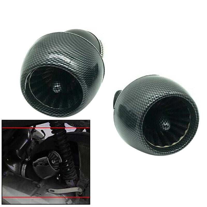 2x CarbonFiber Color Motorcycle Straight Pipe Air Intake Filter 1.1-1.9" Adapter