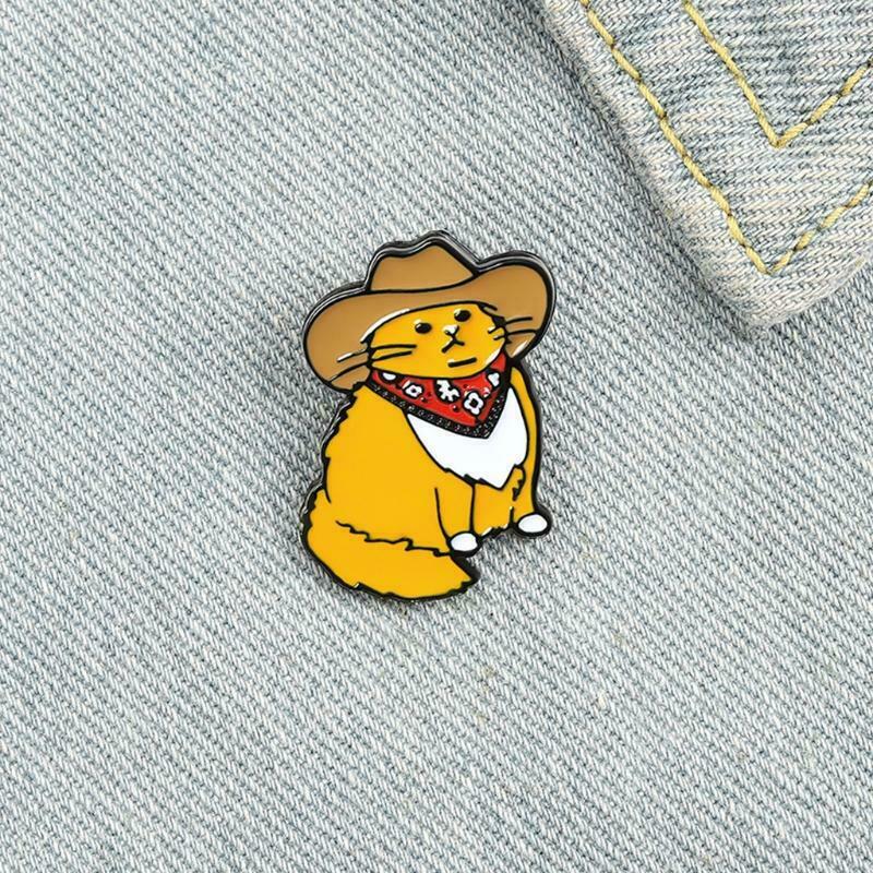 Cute Anime Western Cowboy Cat Style Brooch Accessories Pin Denim Badge