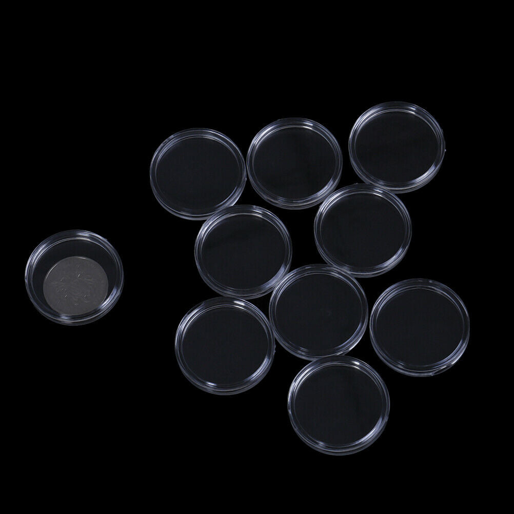 10Pcs 33mm plastic round applied clear cases coin storage capsules holder HI SJ