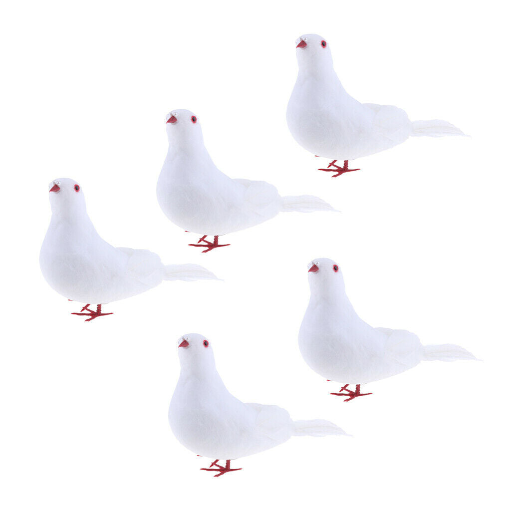 5Pcs Artificial Foam Feather White Doves Birds Craft Birds Home Wedding Decor