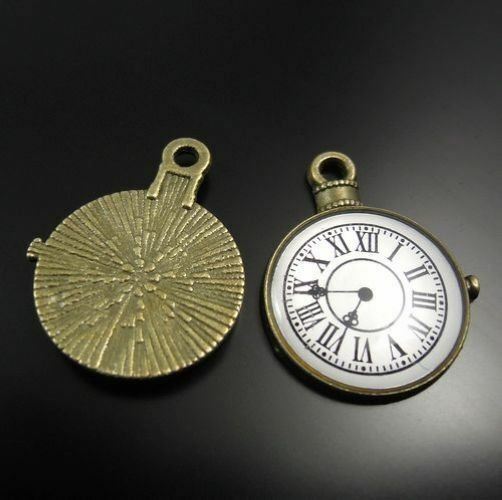 20 pcs Antiqued Bronze Alloy Clock Charm Epoxy For Pendant Jewelry DIY 20*18*2mm