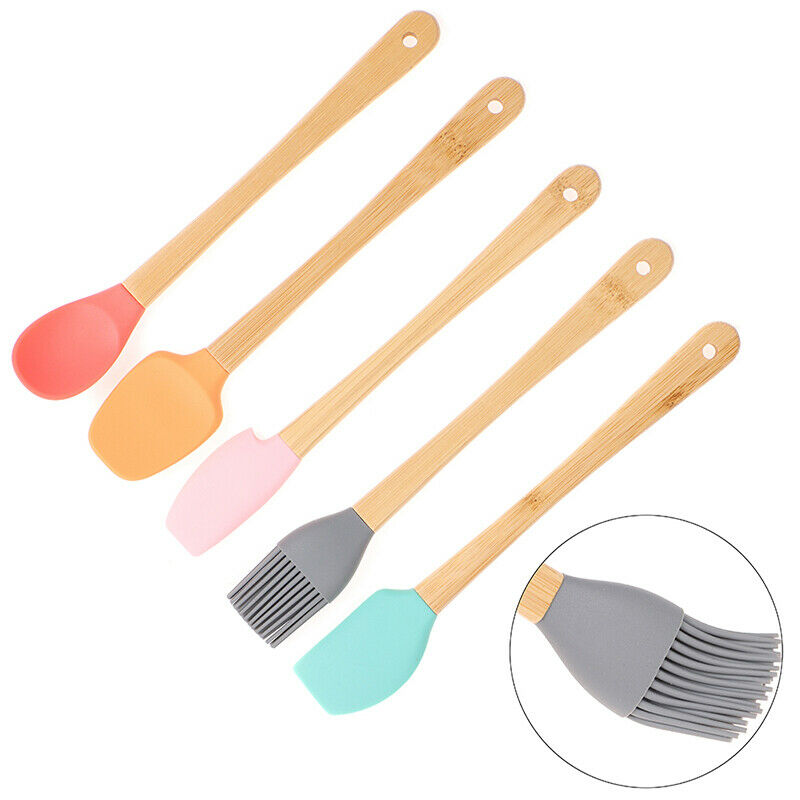5pcs Cookie Pastry Scraper Baking Tool Multi Purpose Bamboo Handle Mini SpatBDA