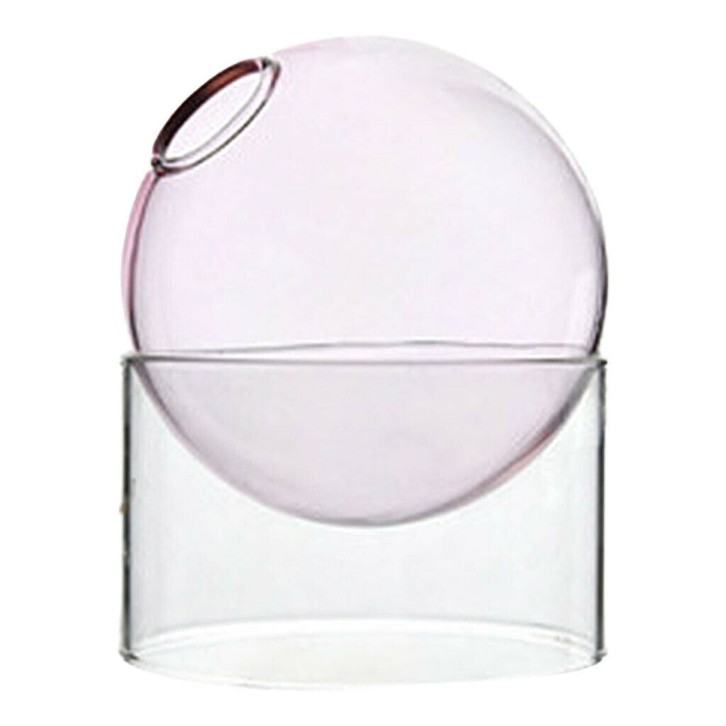 Art Clear Round Glass Vase Tabletop Terrarium Container Bud Pot Home Decor Pink