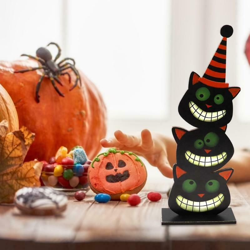 Cartoon Black Cats Wooden Sign Halloween Party Dinner Table Topper Decoration