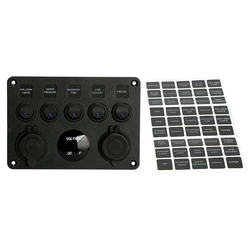 Marine Toggle Rocker Switch Panel Socket 4.2A 5 Gang Toggle Switch for Boat