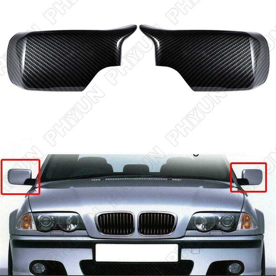 Carbon Fiber Look Car Side Mirror Cover Caps For BMW E46 Hatchback Sedan Touring