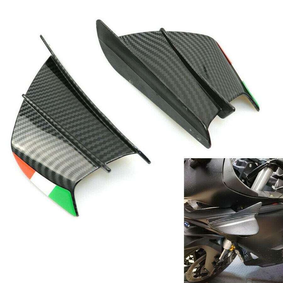 2pc Universal Motorcycle Glossy Carbon Fiber Side Winglets Wind Fin Spoiler Trim