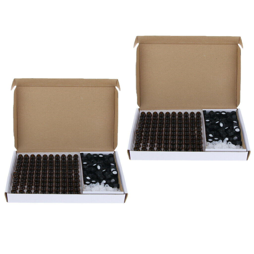 200 PCS Amber Glass Essential Oil Bottle with Orifice Reducer black Caps 2ml
