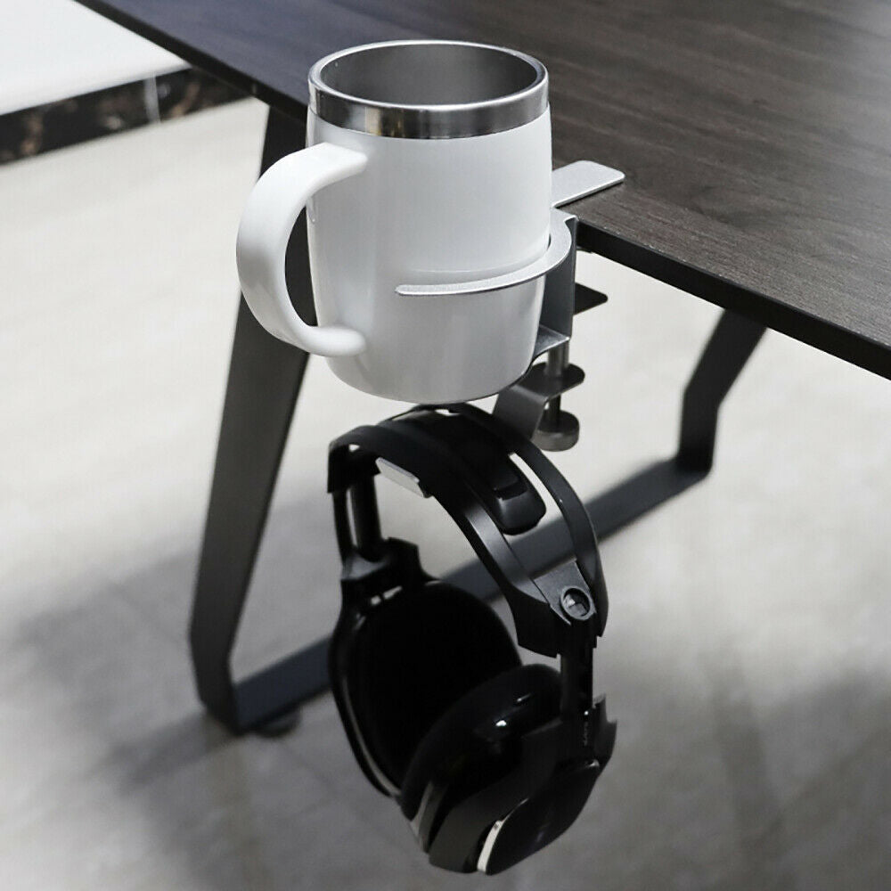 2 In 1 Metal Headphone Cup Base Holder Under Desk Headset Stand 360 Degree