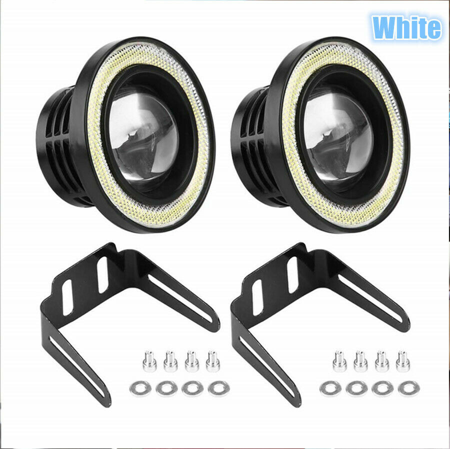 Universal Pair 3.5" COB LED Fog Light Projector  White Angel Eyes Halo Ring DRL