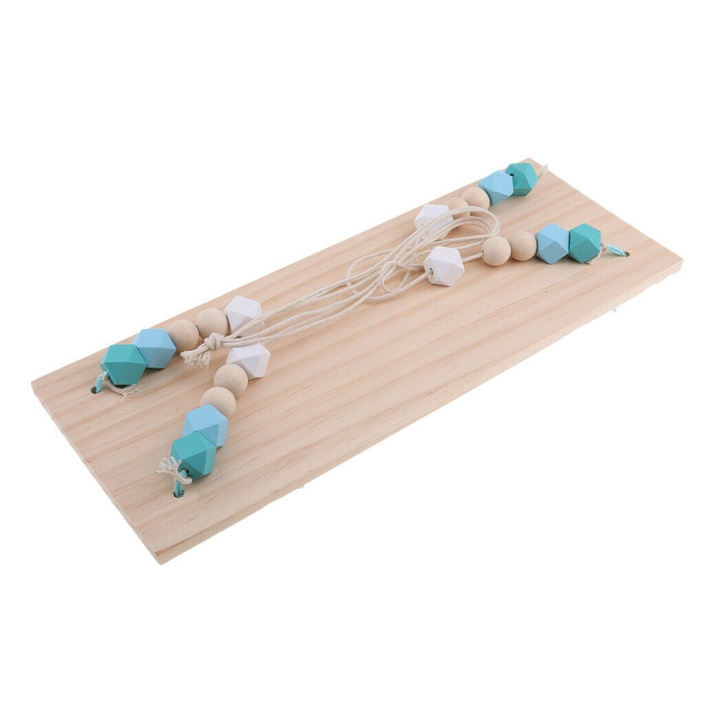 Wall Hanging Wood Swing Floating Shelf Kids Room Blue White Bead Blue Tassel