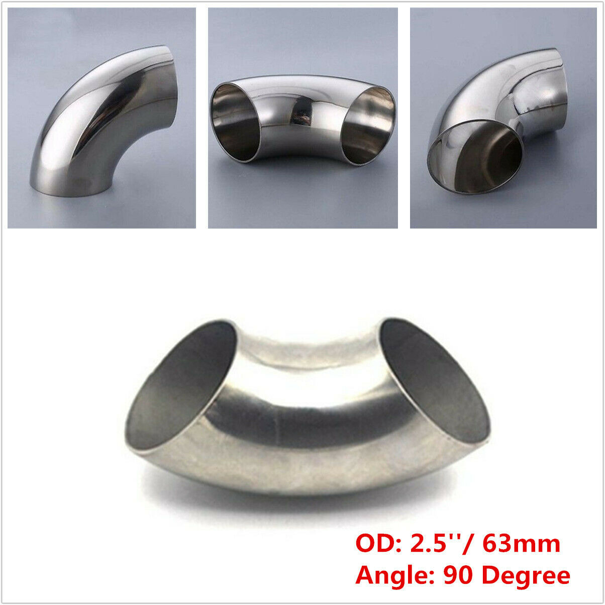 2.5'' 63mm Stainless Steel Car Exhaust Weldable 90Degree Bend Elbow Pipe Fitting