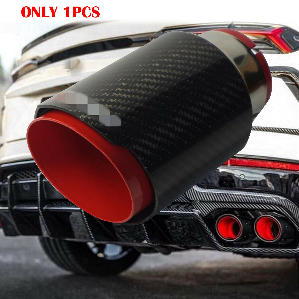 2.5'' Innet Universal Exhaust Pipe Muffler Black & Red Real Carbon Fiber Car SUV