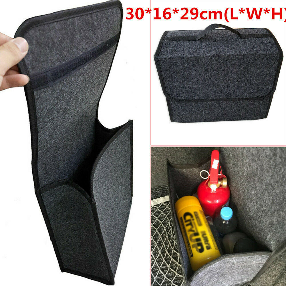 Gray Soft Woolen Felt Car Trunk Organizer Bag Fireproof Stowing Tidy Storage Box