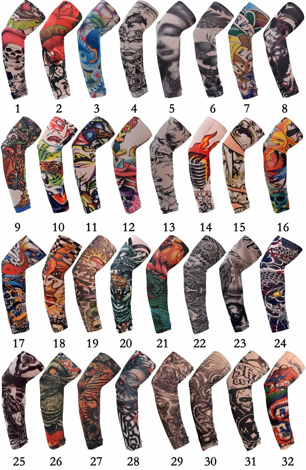 12 PCS Tattoo Cooling Arm Sleeves Cover Basketball Golf Sport UV Sun Protection