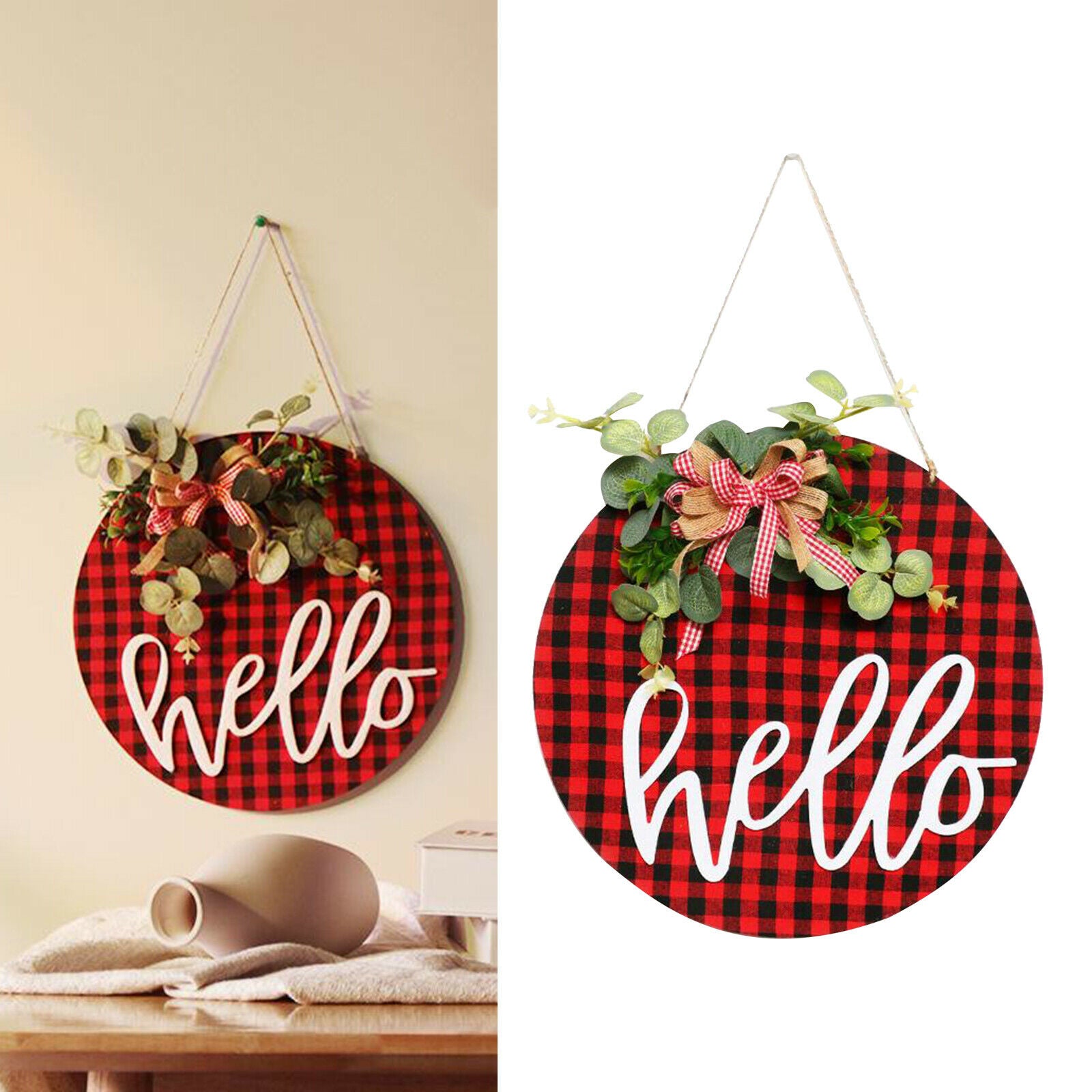 Easter Day Welcome Sign Rustic Front Door Hello Text for Farmhouse Porch Red and