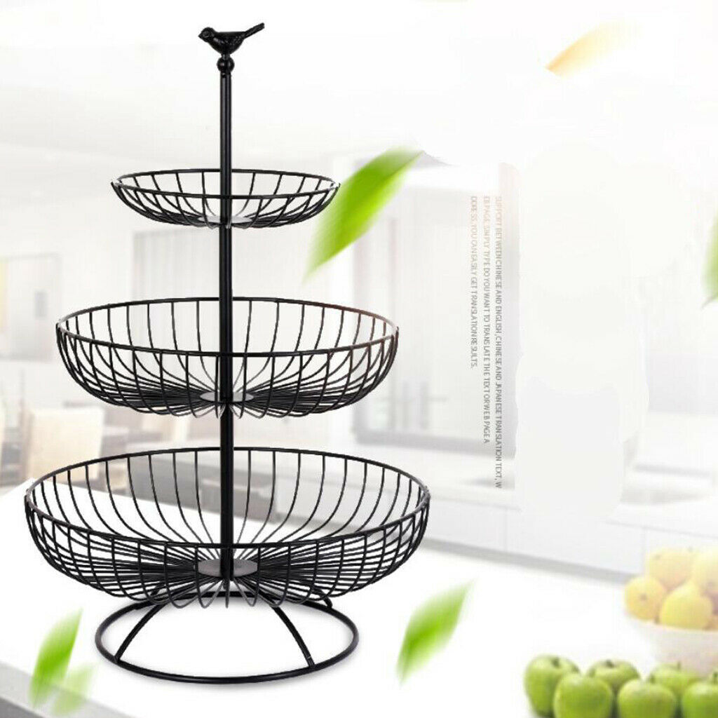3-Tier Countertop Basket Bowl Rack Stand for Fruit, Vegetables, Snacks Black