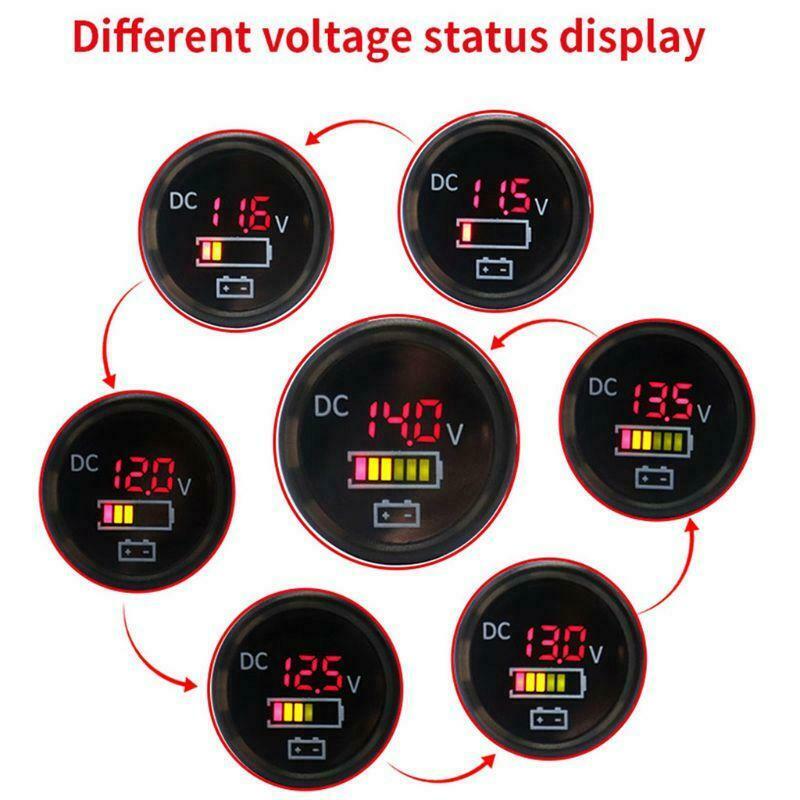 DC 12V/24V Car Boat Voltmeter Battery Monitor IP67 Waterproof LED Voltage Gauge