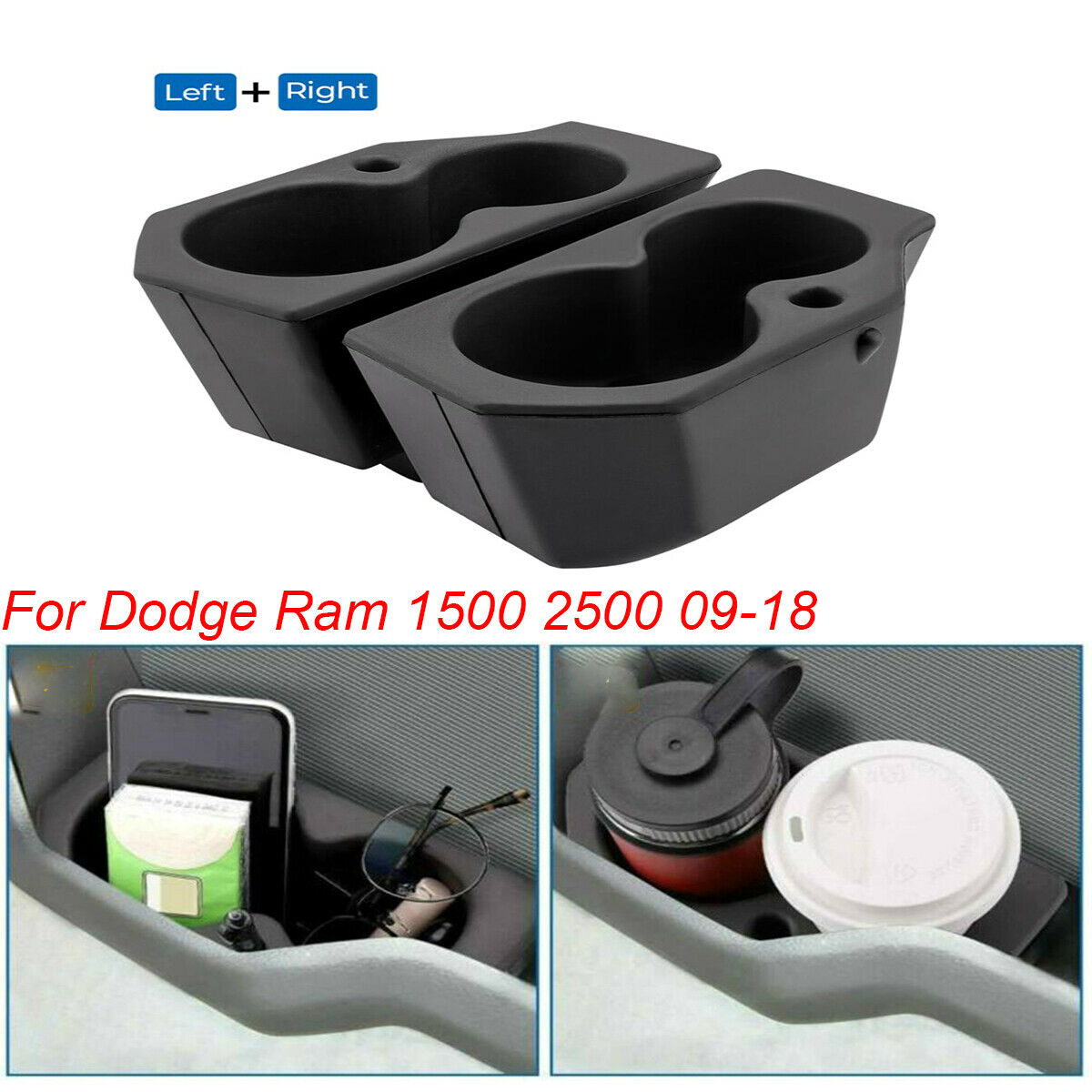 For Dodge Ram 1500 2500 2009-18 Car Door Cup Holder Storage Box （Left + Right）